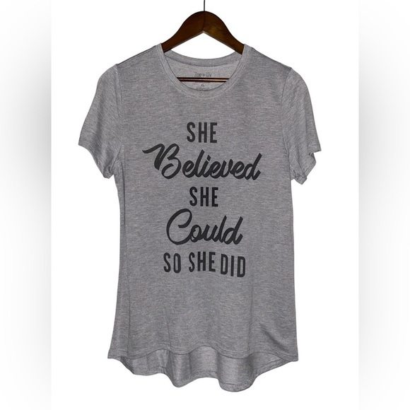 Zoe+Liv Women‎ “She Believe She Could So She Did” XL Gray Tee Shirt Casual - Picture 1 of 6